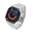 【STAR TIME】Apple Watch 4/5/6/7/SE 蘋果手錶保護殼/錶殼 黑框銀色錶帶全不鏽鋼(SC6001S/B-44/45mm)