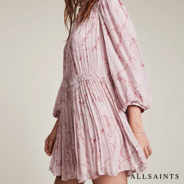 【ALLSAINTS】ISOBELLA FREYA 魅力柔粉蓬鬆皺褶印花洋裝 WD200V(舒適版型)