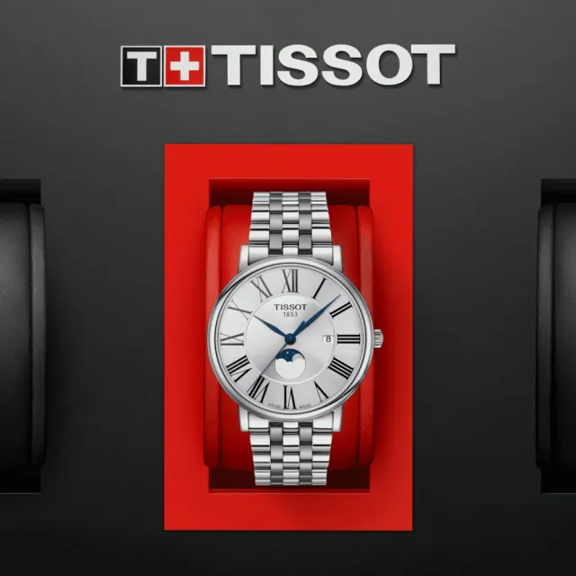 【TISSOT 天梭 官方授權】CARSON系列 簡約時尚月相腕錶 / 40mm 母親節 禮物(T1224231103300)