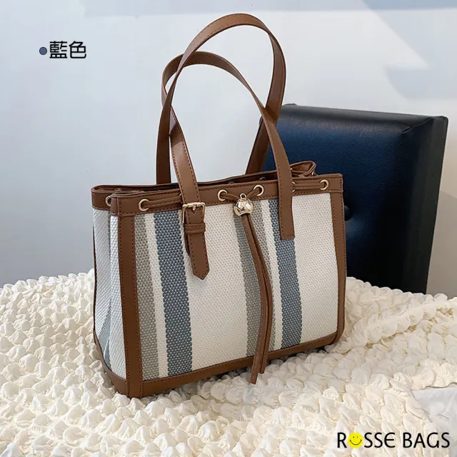 【Rosse Bags】條紋大容量手提肩背托特包(現+預  卡其色 / 紅色 / 藍色 / 黑色)