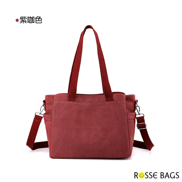 【Rosse Bags】簡約新款大容量帆布手提肩背托特包(現+預  卡其色 / 咖啡色 / 紫咖