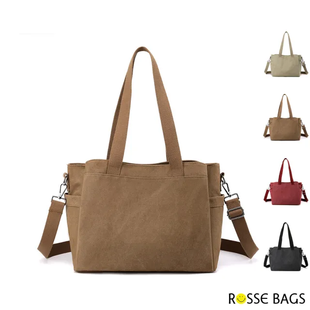 【Rosse Bags】簡約新款大容量帆布手提肩背托特包(現+預 卡其色 / 咖啡色 / 紫咖