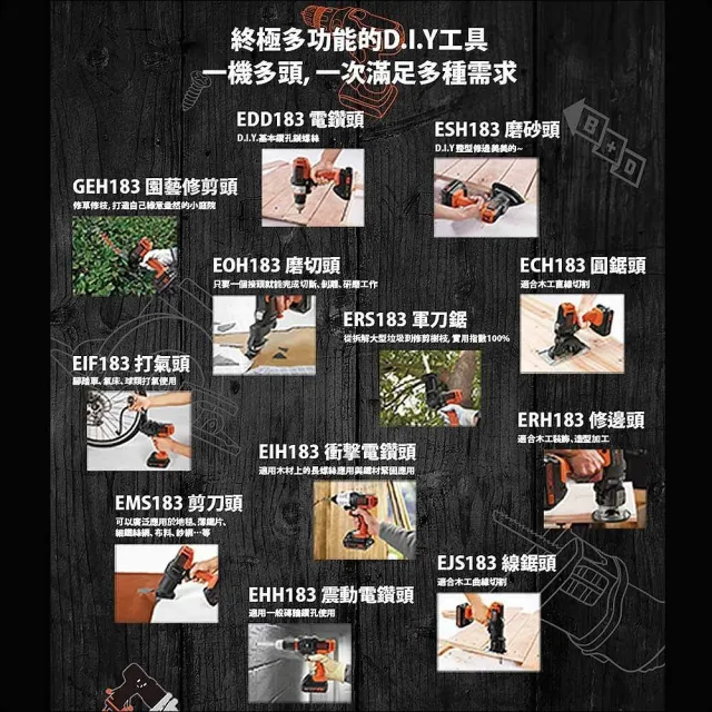 【Black+Decker】組合  20V Max第三代可換頭惡魔機套裝+圓鋸頭+軍刀鋸頭(電鑽)