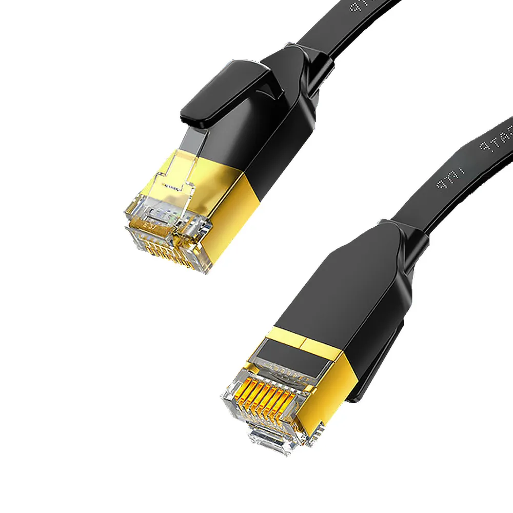 【山澤】Cat.7極速10Gbps傳輸遮蔽雙絞工程佈線網路扁線 黑/3M