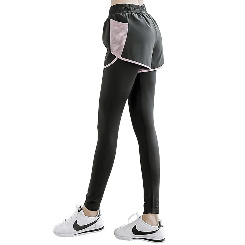 【Amhome】跑步訓練健身褲修身顯瘦撞色假兩件運動褲#112531現貨+預購(3色)