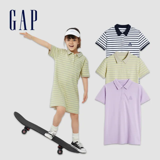 【GAP】女童裝 Logo小熊短袖洋裝 厚磅密織水洗棉系列-多色可選(858686)