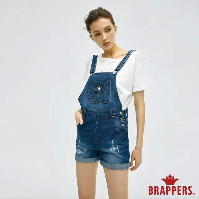 【BRAPPERS】女款 冰膚美丹寧系列-冰膚美微彈吊帶短褲(深藍)