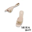 【MODA Moday】華麗質感鍊條牛皮方頭低跟拖鞋(粉)