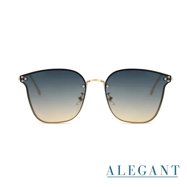 【ALEGANT】韓式浪漫星漾山梨綠漸層貓眼鑲嵌波圓裝飾金框墨鏡/UV400太陽眼鏡(香草的夕色森源)