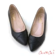 【amai】真皮編織尖頭粗跟鞋 低跟鞋 真皮鞋 上班鞋 通勤鞋 跟鞋 職場鞋 大尺碼 台灣製 J11-79BK(黑色)