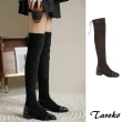 【Taroko】保暖絨布質感彈力過膝粗高跟女長靴(2色可選)