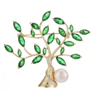 【RJNewYork】奢華發財樹閃亮珍珠鋯石2用胸針(綠色)