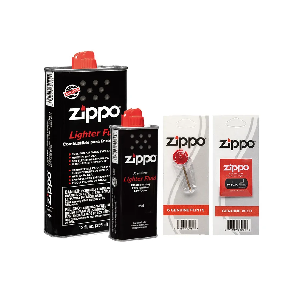 【Zippo官方直營】豪華耗材組-125ml專用油+355ml專用油+打火石+棉蕊(美國防風打火機)