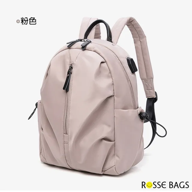 【Rosse Bags】簡約多用途充電旅行雙肩後背包(現+預  粉色 / 灰色 / 黑色)