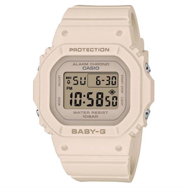 【CASIO 卡西歐】BABY-G 纖薄經典方形電子錶-粉米色(BGD-565-4 防水100米)