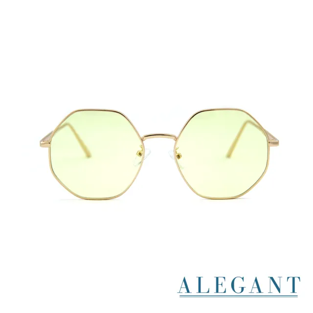 【ALEGANT】玩色時尚鮮柳黃圓框幾何造型墨鏡/UV400太陽眼鏡(香檳的鮮果泡泡)