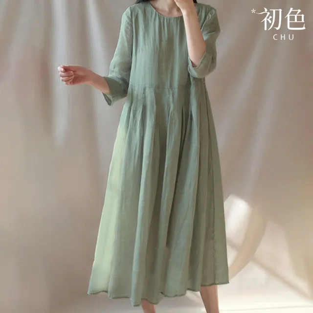 【初色】涼爽透氣日系棉麻風連身裙洋裝-9款任選-60746(M-2XL可選)