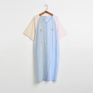 【gozo】條紋撞色拼接開襟洋裝(兩色)