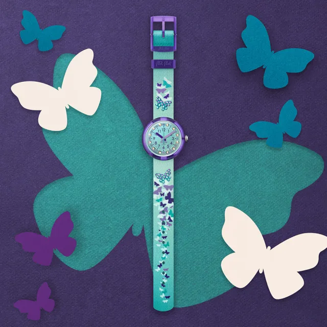 【Flik Flak】兒童手錶 晶瑩蝴蝶 SPARKLING BUTTERFLY 兒童錶 編織錶帶 瑞士錶 錶(31.85mm)
