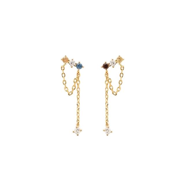 【PDPAOLA】西班牙精品 Mana 五色光芒鍍18K金鍊墜耳環