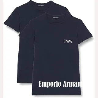 【EMPORIO ARMANI】2022男時尚黑色圓領內衣2件組-網