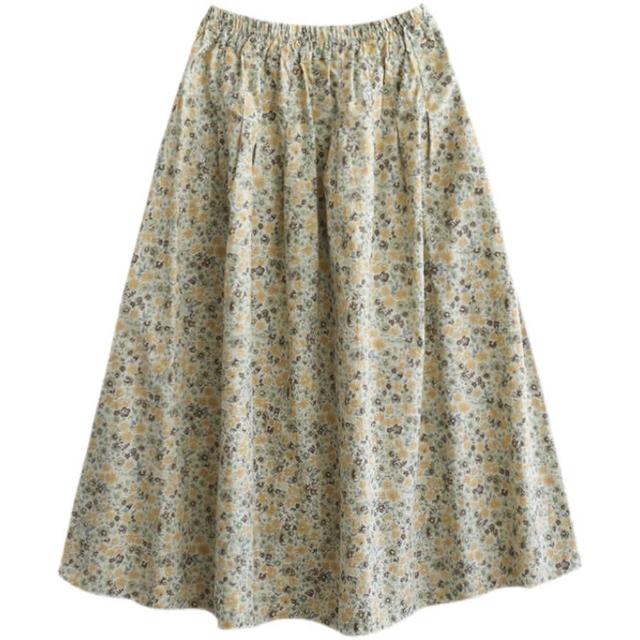 【ACheter】唯美印花大碼A字鬆緊高腰寬鬆寬版中長版長裙#112663(2色)
