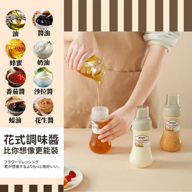 【餐廚用品】日式帶蓋5孔刻度擠壓醬料瓶-350ml(調味瓶 油醋 料理瓶 分裝瓶 醬汁罐 沙拉佐醬 鬆餅 雞蛋糕)