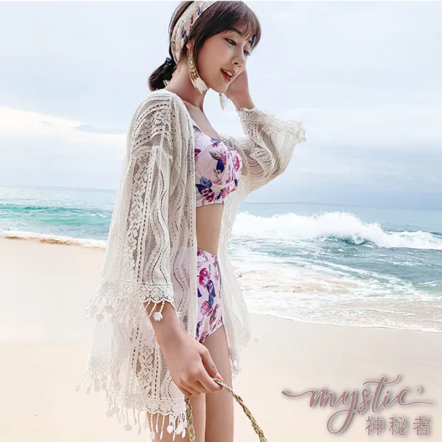 【TING BRA 婷姐內衣】長袖蕾絲花紋中長版開衫防曬外罩罩衫(外罩 罩衫 泳衣罩衫)
