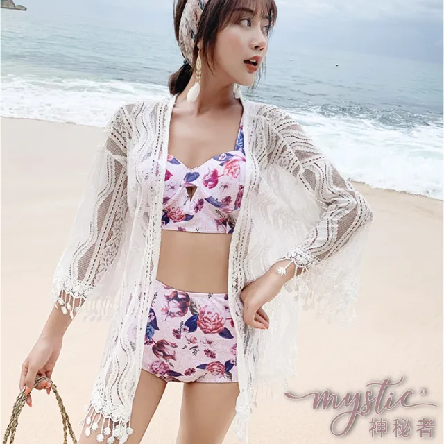 【TING BRA 婷姐內衣】長袖蕾絲花紋中長版開衫防曬外罩罩衫(外罩 罩衫 泳衣罩衫)