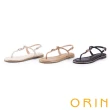 【ORIN】造型圓飾真皮鑲金平底夾腳涼鞋(黑色)