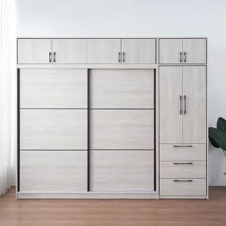 【時尚屋】[DU10]莉塔9.5尺推門三抽被櫥衣櫃DU10-043+045+025+027(免運費 免組裝 衣櫃)