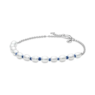【Pandora官方直營】淡水養殖珍珠配藍繩925銀手鏈-絕版品