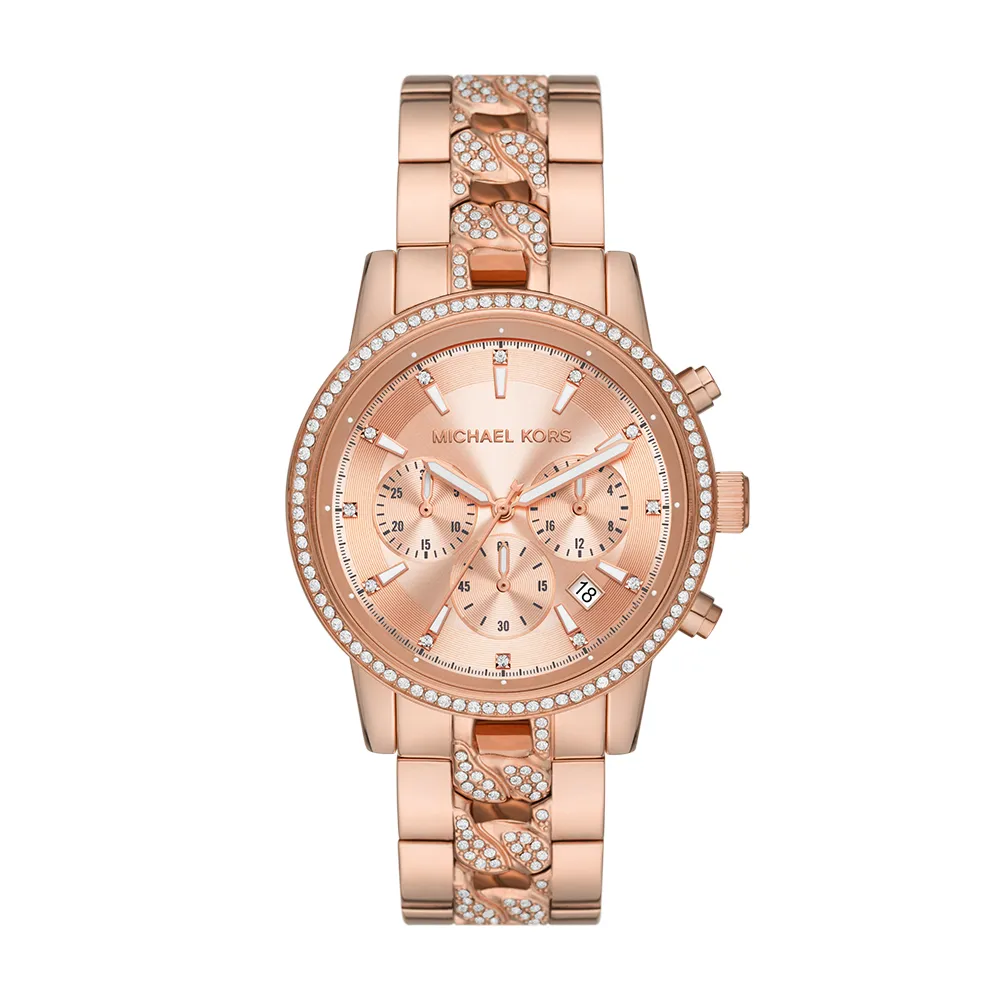 【Michael Kors 官方直營】Ritz 時尚奢華鑲鑽女錶 玫瑰金不鏽鋼鍊帶 手錶 41MM MK7223