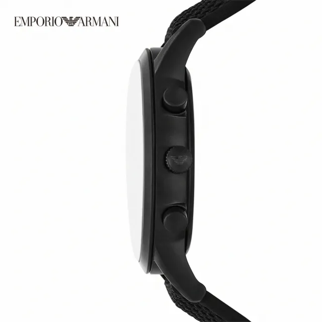 【EMPORIO ARMANI 官方直營】Renato 都會從容三眼手錶 黑色矽膠錶帶 43MM AR11457