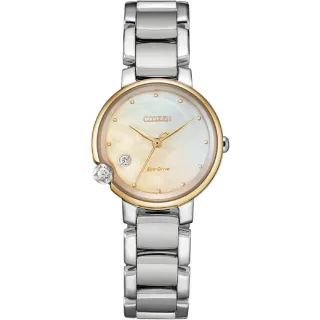 【CITIZEN 星辰】L系列 限定 夕陽白蝶貝晶鑽時尚腕錶-黃(EW5586-86Y)
