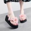 【Taroko】蕾絲花漾搶眼夏季厚底坡跟人字夾腳拖鞋(7色可選)