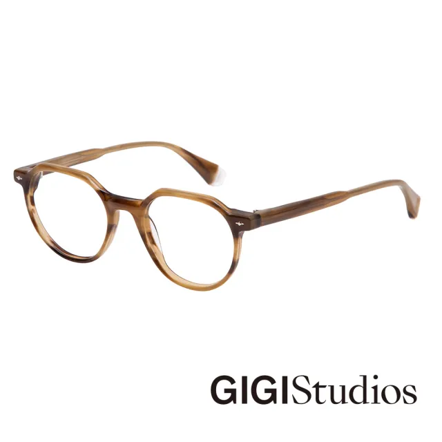 【GIGI Studios】文藝水平金飾圓粗框光學眼鏡(混棕色 - LYNCH-65501/2)