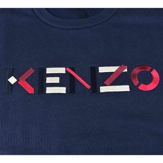 【KENZO】KENZO彩色刺繡LOGO純棉長袖大學T恤(女裝/深藍)