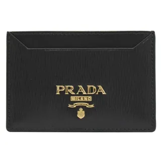 【PRADA 普拉達】經典浮雕LOGO水波紋信用卡名片卡夾隨身卡(黑)