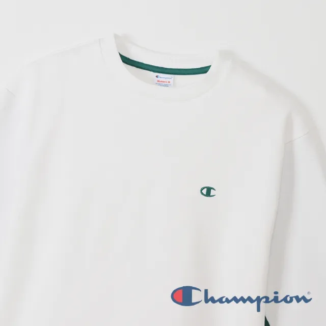 【Champion】官方直營-Womens拼接長袖Tee-女(白色拼接綠色)