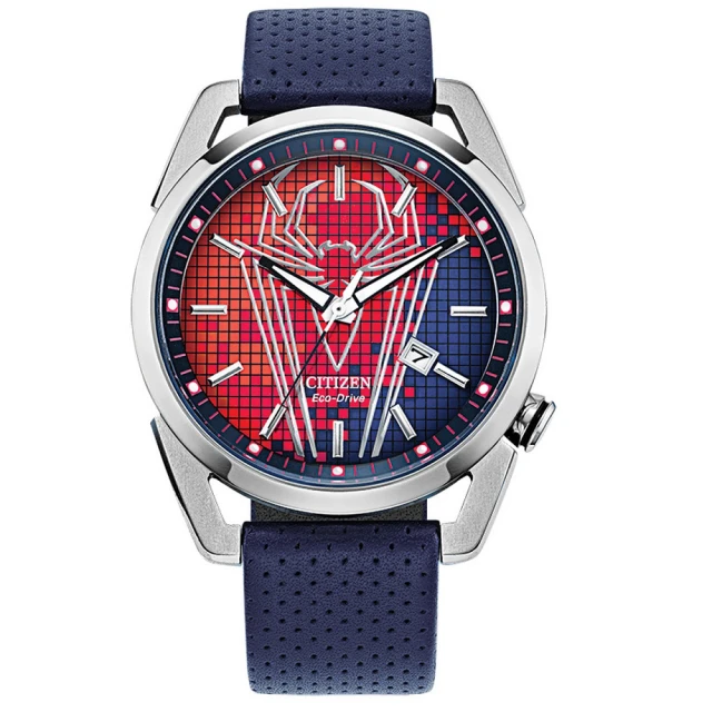 【CITIZEN 星辰】Citizen Eco-Drive 漫威英雄聯名款蜘蛛俠時尚流行腕錶-藍紅款-AW1680-03W