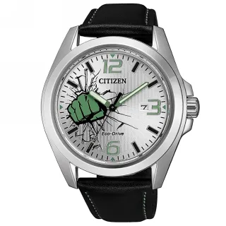 【CITIZEN 星辰】Citizen Eco-Drive 漫威英雄聯名款綠巨人時尚流行腕錶-黑-AW1431-24W