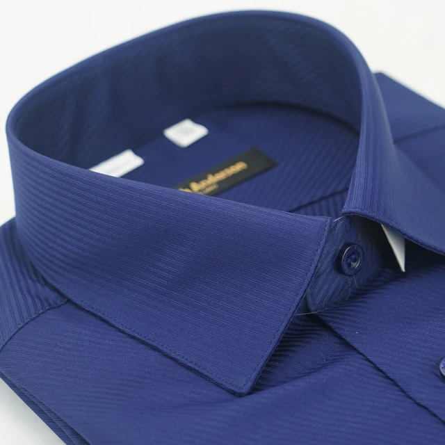【金安德森】深藍色吸排斜紋窄版長袖襯衫-fast