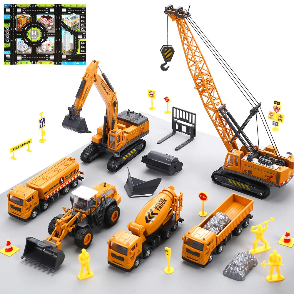 【CUTE STONE】仿真工程挖土機小汽車玩具26件組(小汽車)