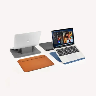 【WiWU】Skin Pro隨行支架14.2吋ＭacBook Pro皮革筆電支架包(內膽/手提 黑/灰/藍/棕)