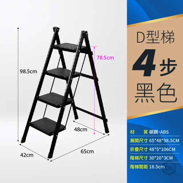 【DE生活】D型4步 碳鋼摺疊人字/A字工作梯