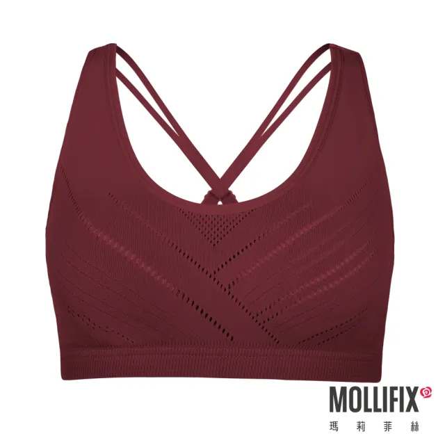 【Mollifix 瑪莉菲絲】A++微V美背細肩帶包覆BRA、瑜珈服、無鋼圈、運動內衣(赤赭紅)