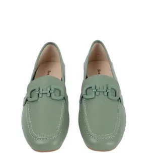 【Ben&1966】高級頭層牛皮流行百搭休閒樂福鞋-青瓷綠