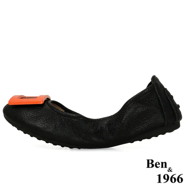 【Ben&1966】高級頭層水染羊皮經典方釦折疊鞋-黑