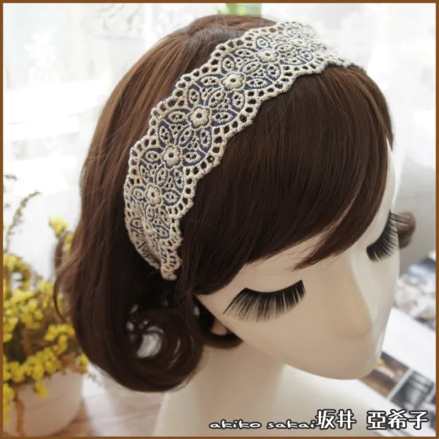 【Akiko Sakai】波西米亞風格牛仔布繡花造型髮箍(生日 送禮 禮物)